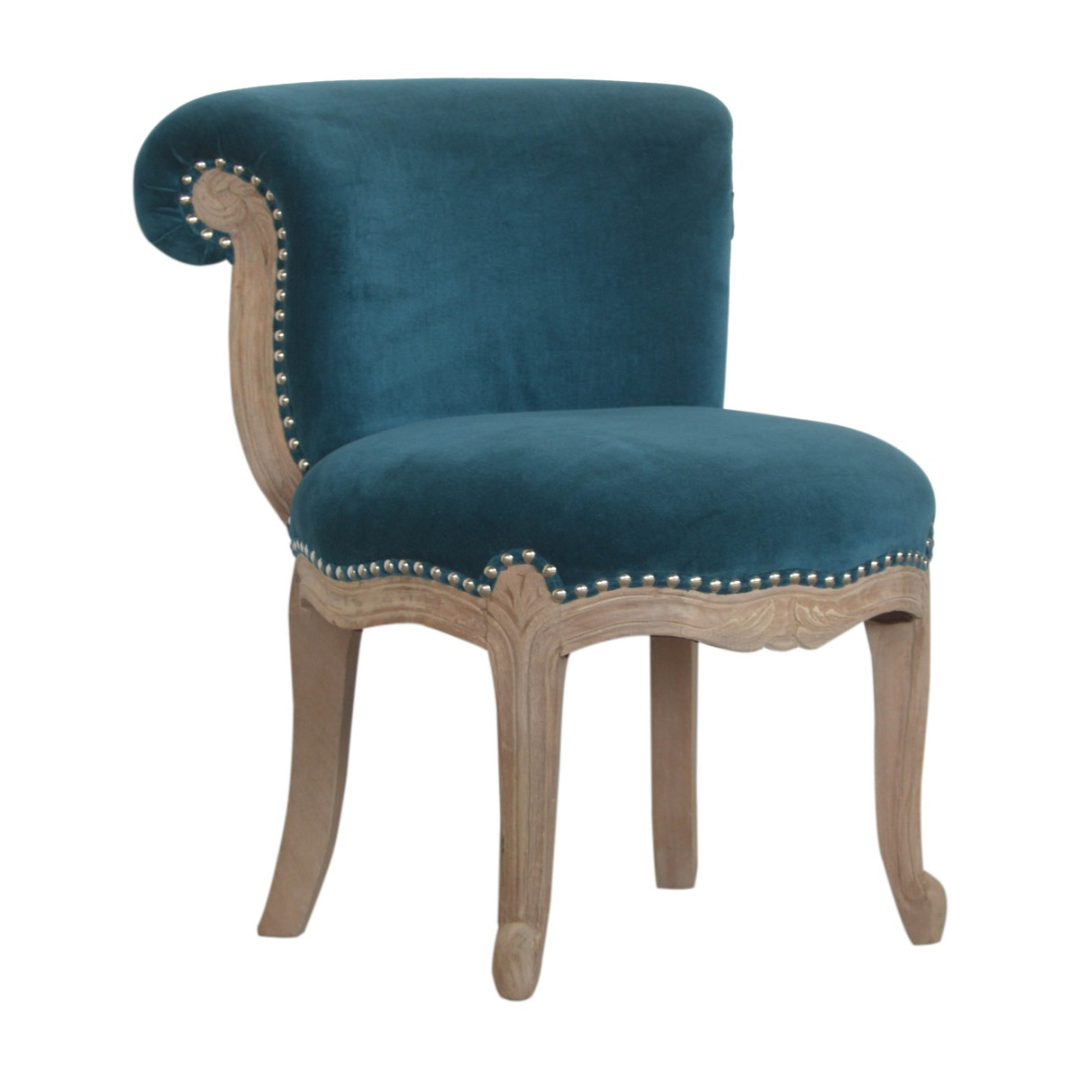 Teal Velvet Studded Chair | Cotton Velvet