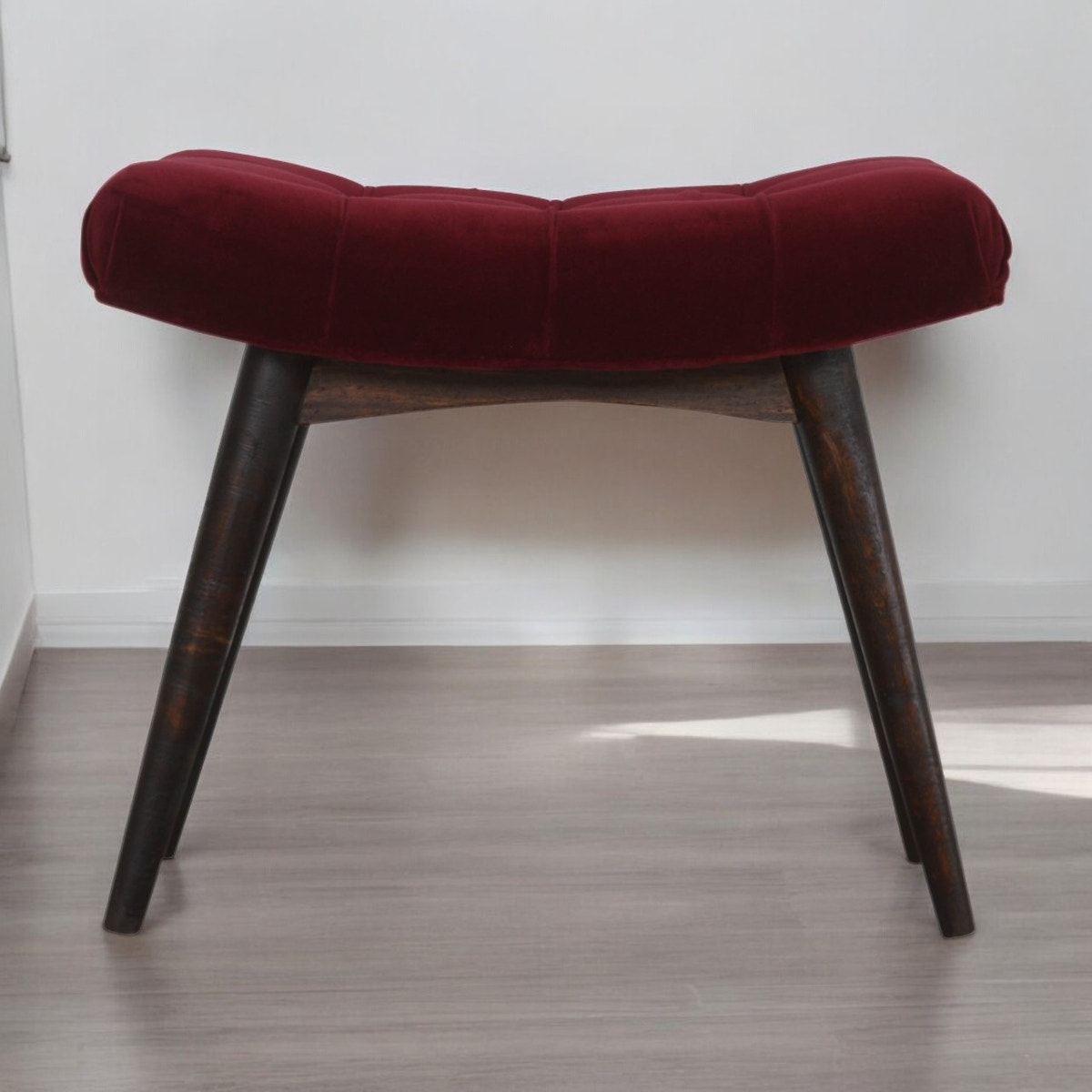 Wine Red Cotton Velvet Curved Bench