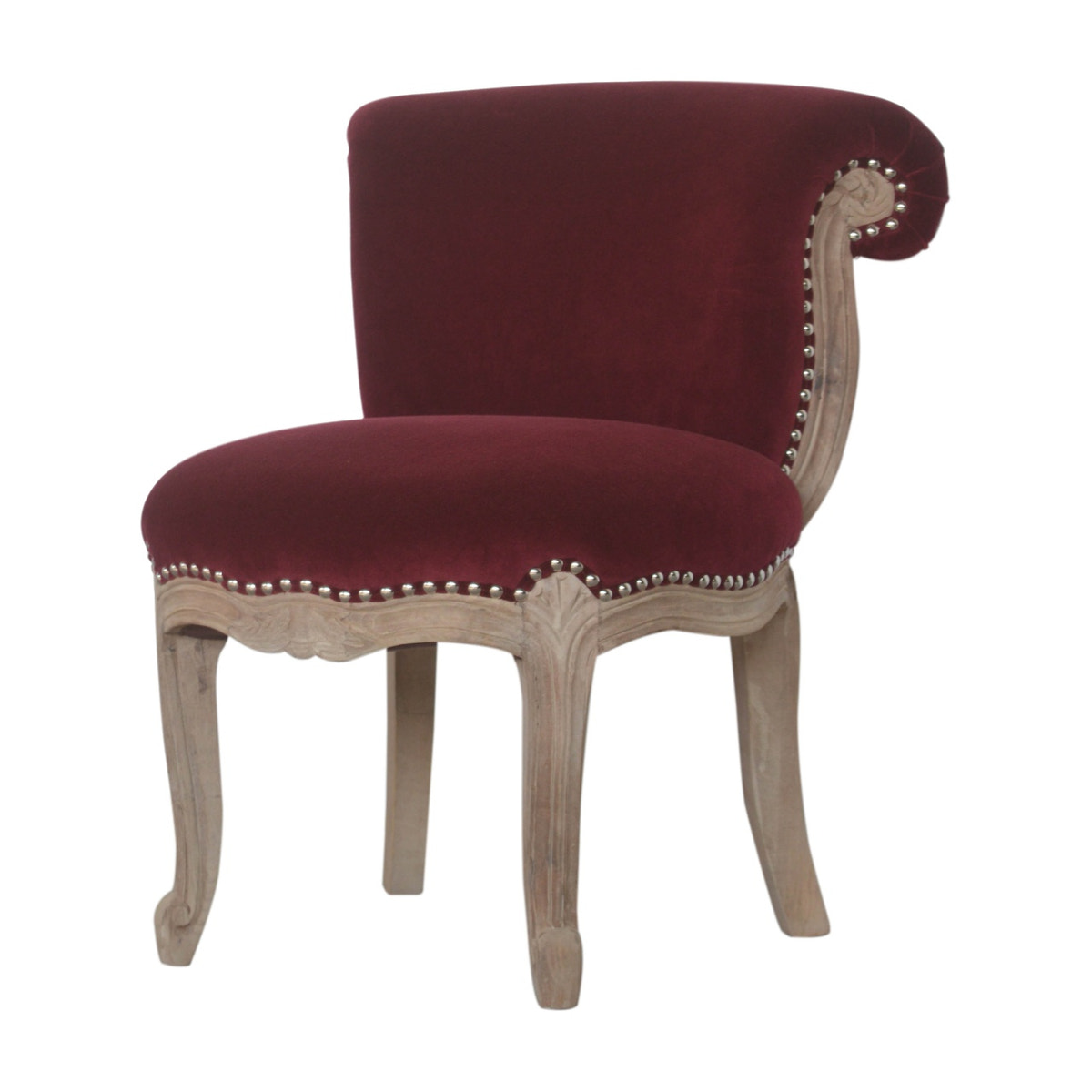 Wine Red Velvet Studded Chair | Cotton Velvet