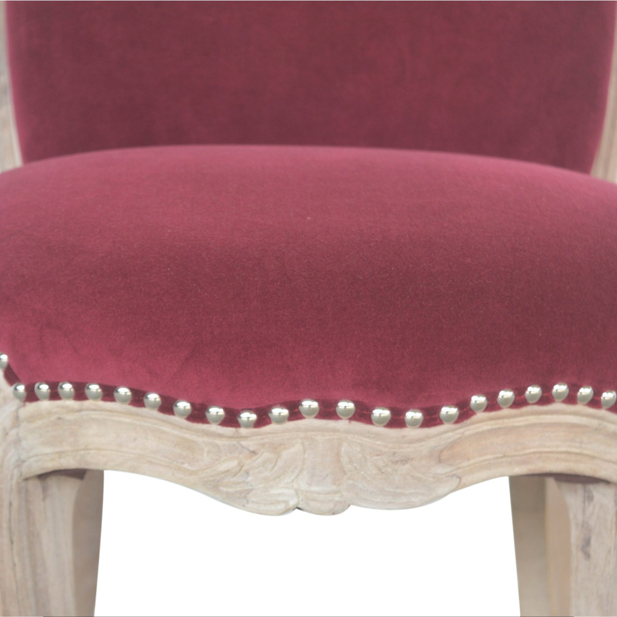 Wine Red Velvet Studded Chair | Cotton Velvet