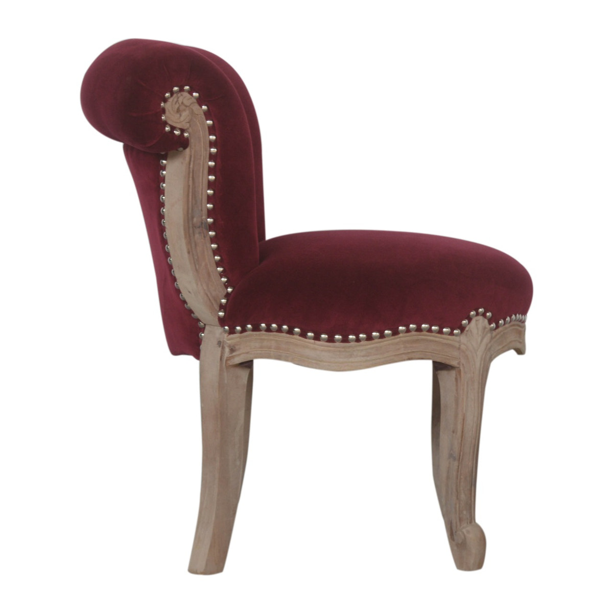 Wine Red Velvet Studded Chair | Cotton Velvet