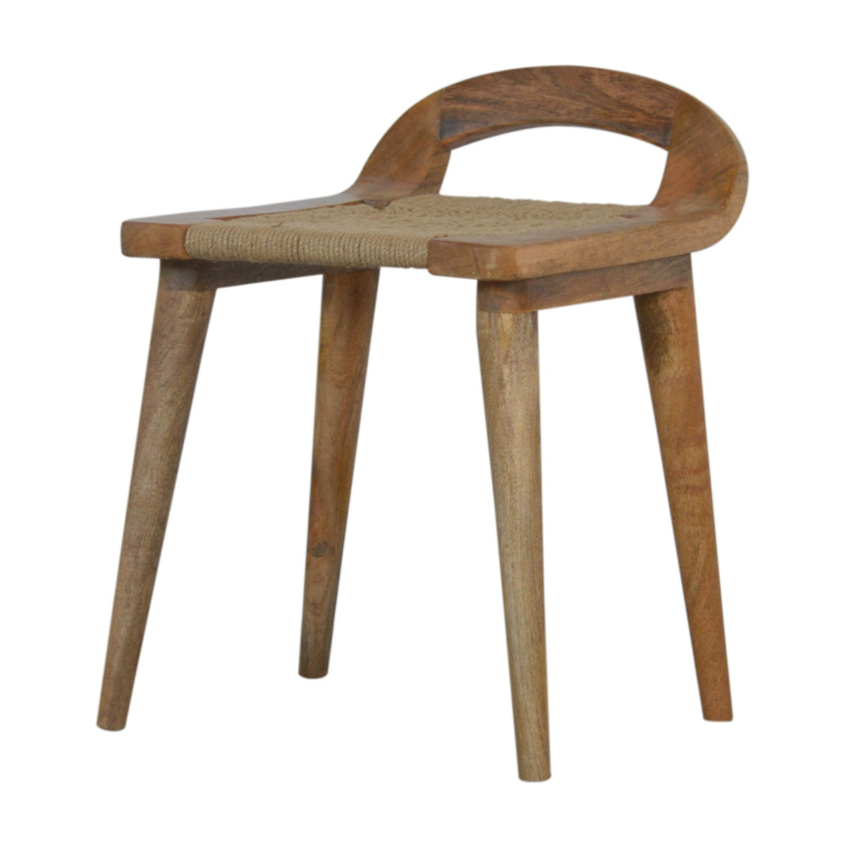 Woven Raised Back Footstool | Oak Solid Mango Wood