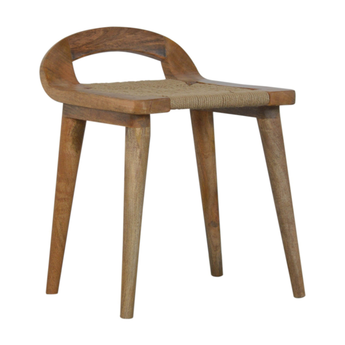 Woven Raised Back Footstool | Oak Solid Mango Wood