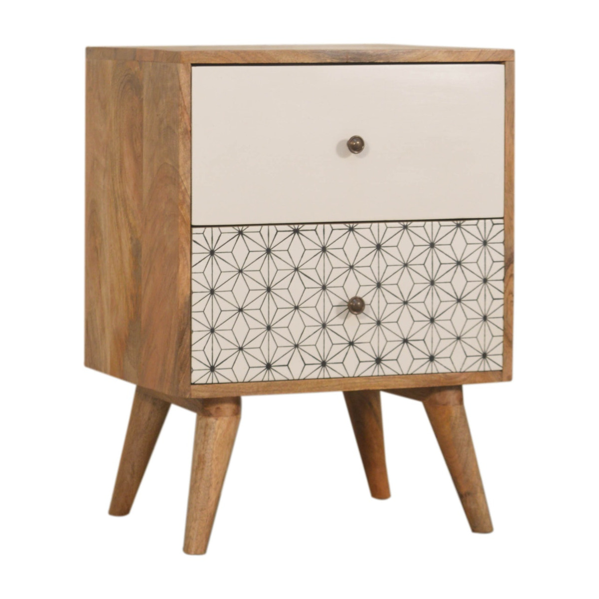 Geo Screen Printed 2 Tone Bedside Table