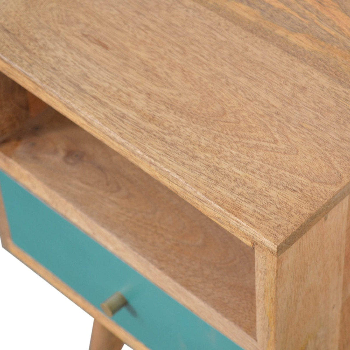 Mini Teal Hand Painted Bedside Table | Oak-Ish Solid Mango Wood