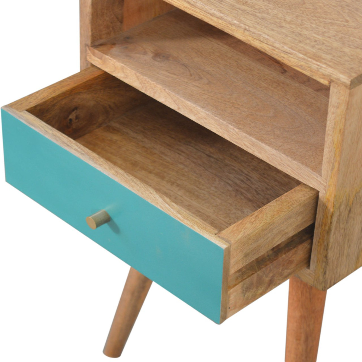 Mini Teal Hand Painted Bedside Table | Oak-Ish Solid Mango Wood