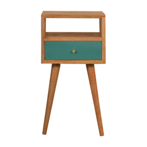 Mini Teal Hand Painted Bedside Table | Oak-Ish Solid Mango Wood