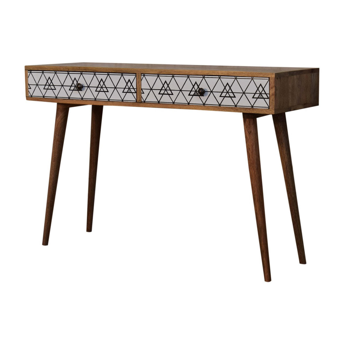 Triangular Long Console Table | Oak-Ish Solid Mango Wood