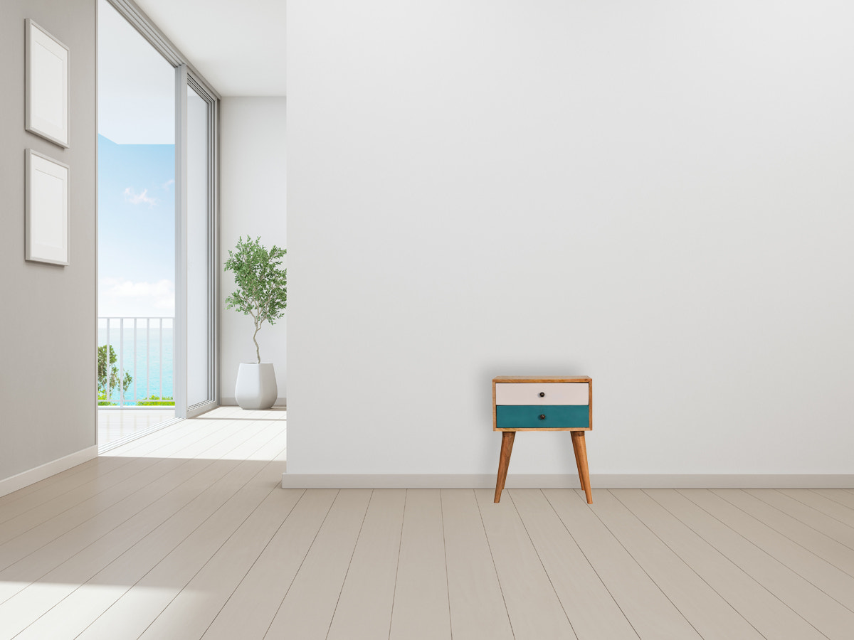 Teal Modern Solid Wood Bedside Table | Hand-Painted Mango Wood