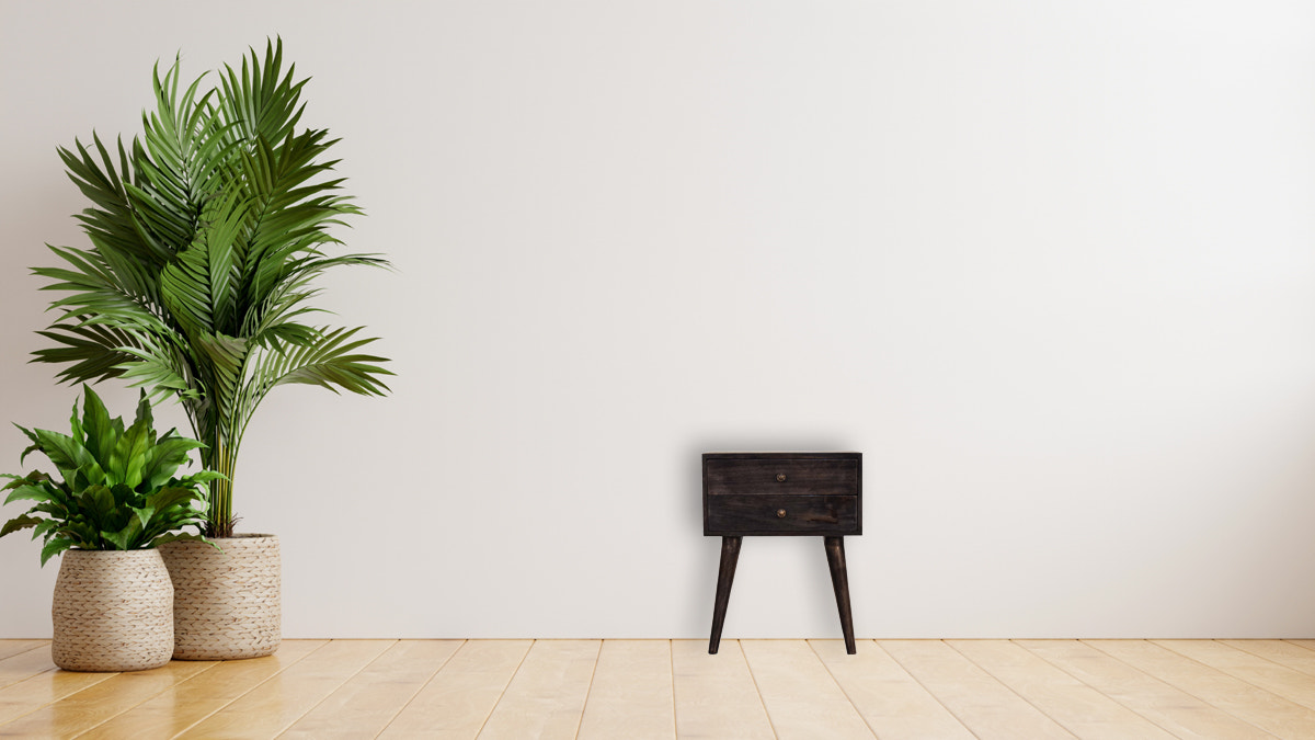 Ash Black Modern Solid Wood Bedside Table