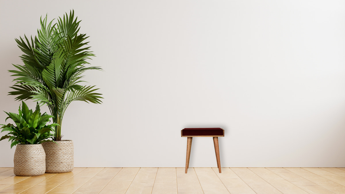 Wine Red Tray Style Footstool | Cotton Velvet