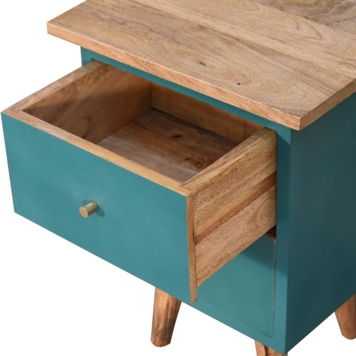 Teal Hand Painted Bedside Table | Oak-Ish Mango Wood