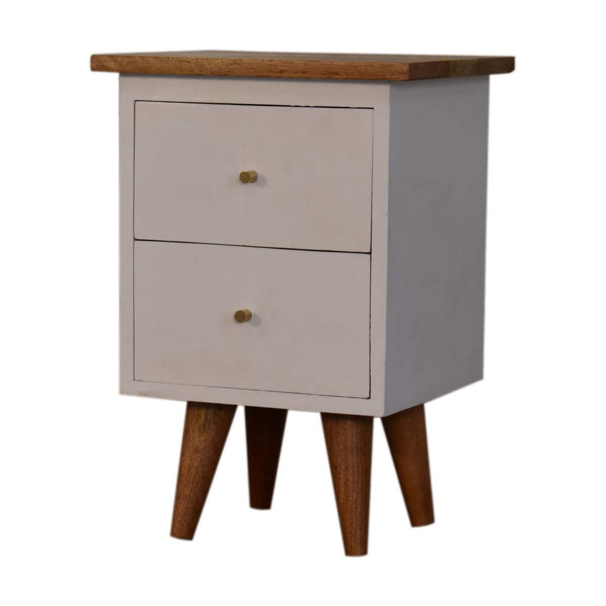 White Hand Painted Bedside Table | Oak-Ish Solid Mango Wood