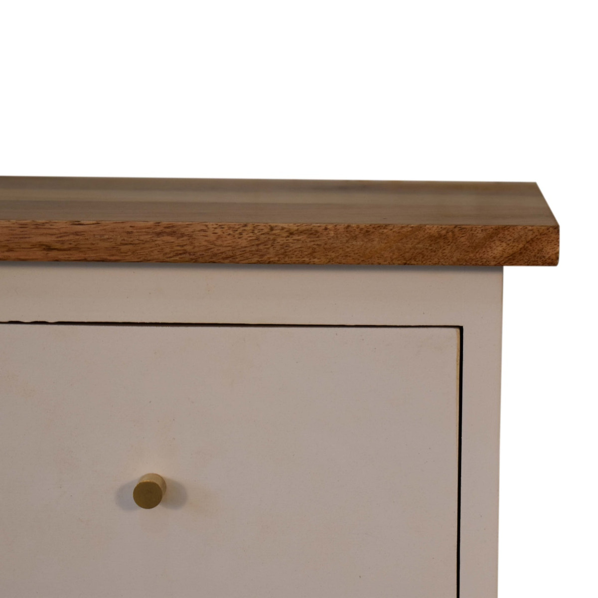 White Hand Painted Bedside Table | Oak-Ish Solid Mango Wood