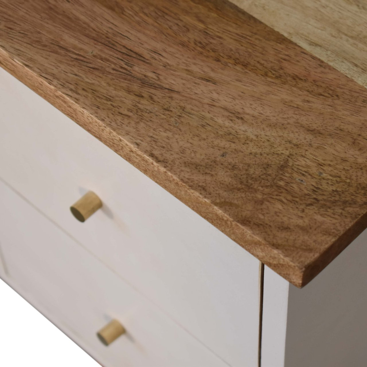White Hand Painted Bedside Table | Oak-Ish Solid Mango Wood