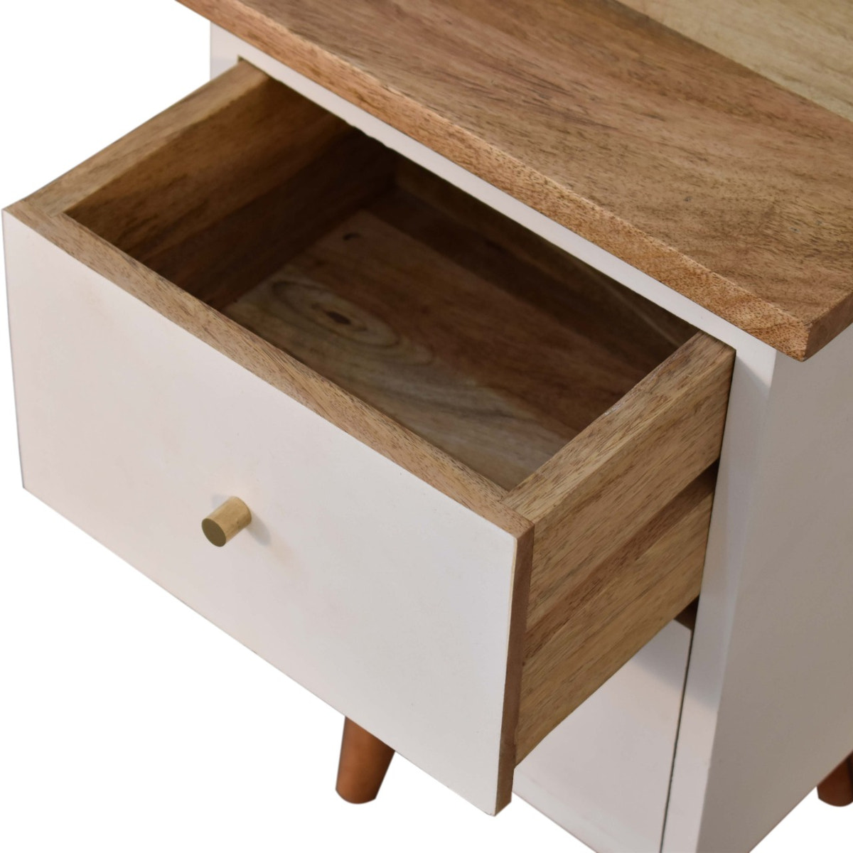 White Hand Painted Bedside Table | Oak-Ish Solid Mango Wood
