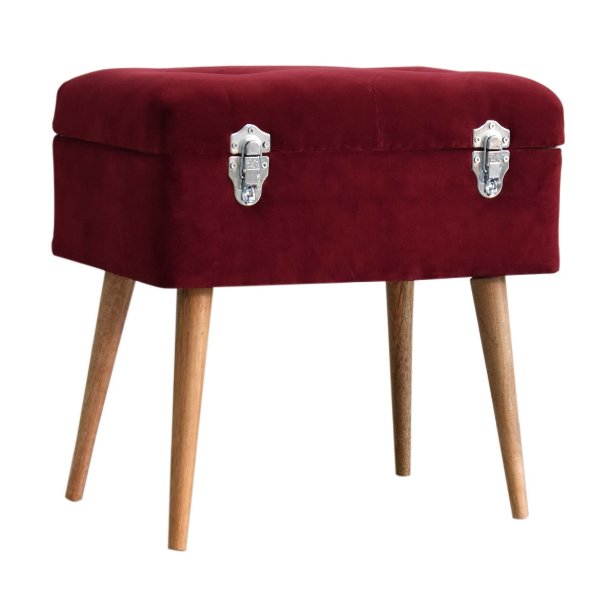 Wine Red Nordic Storage Bench | Cotton Velvet Hidden Storage