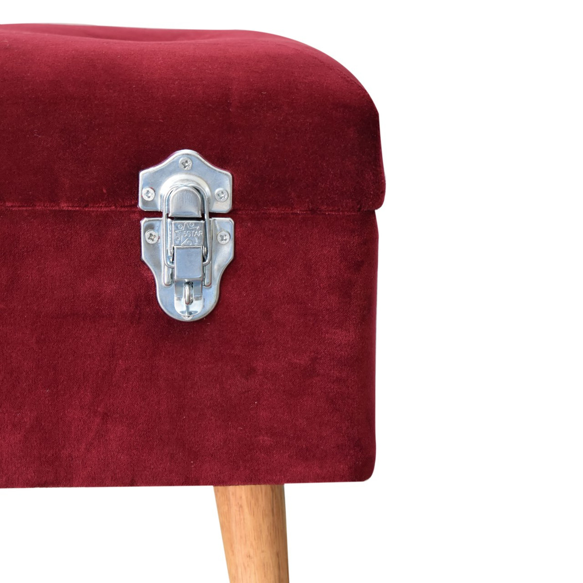 Wine Red Nordic Storage Bench | Cotton Velvet Hidden Storage