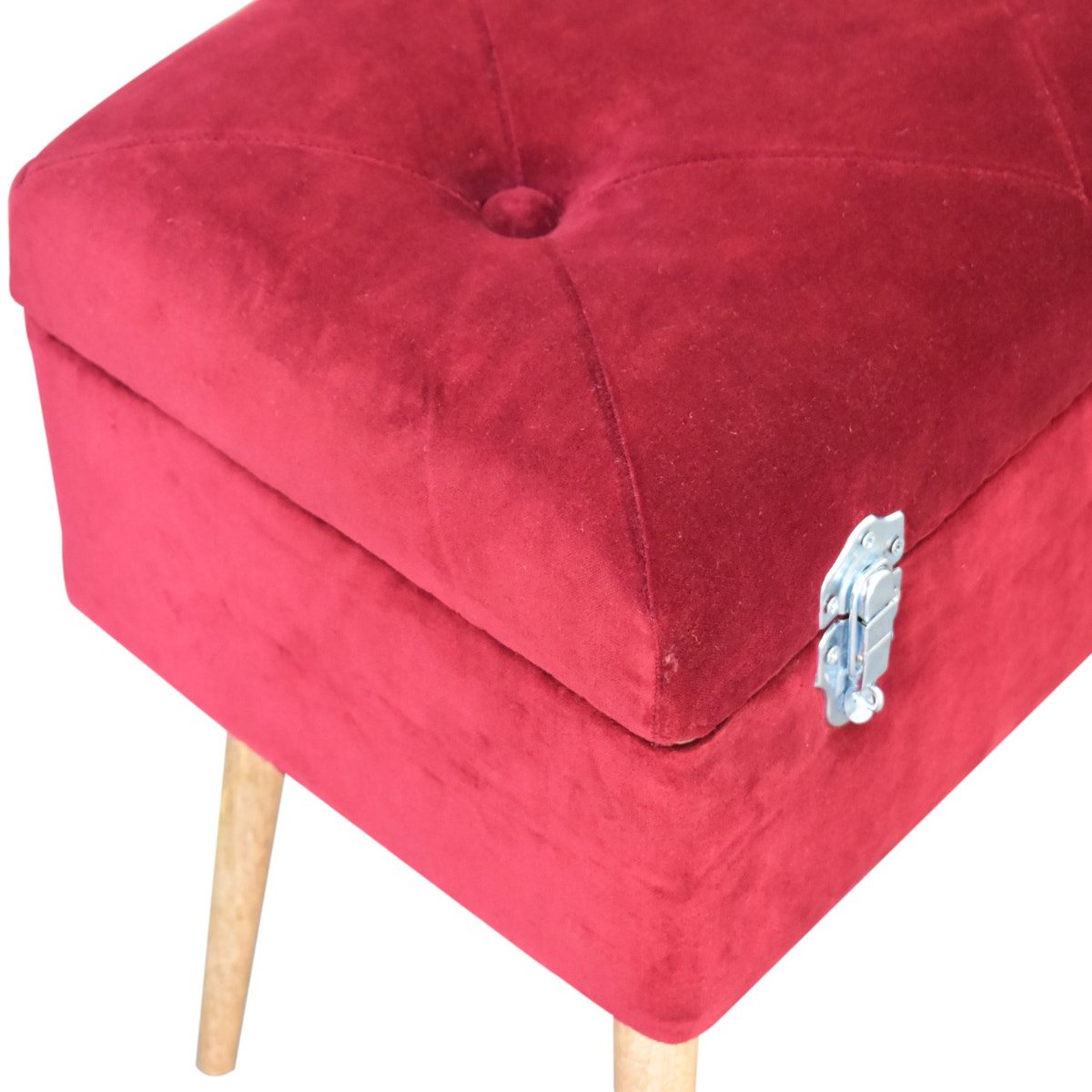 Wine Red Nordic Storage Bench | Cotton Velvet Hidden Storage
