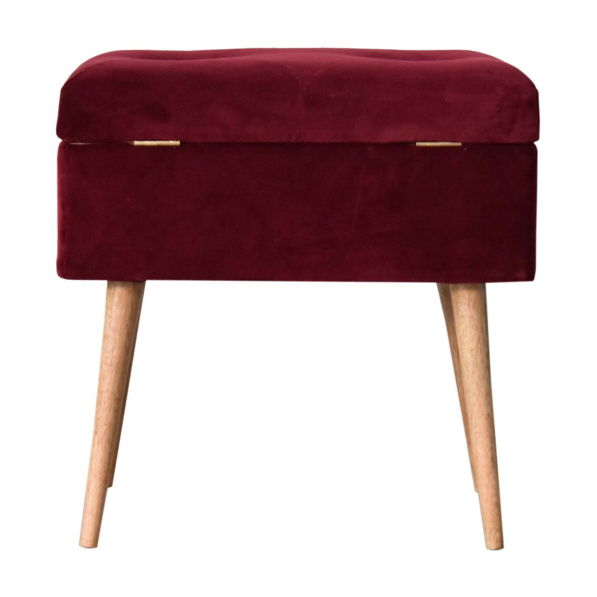 Wine Red Nordic Storage Bench | Cotton Velvet Hidden Storage