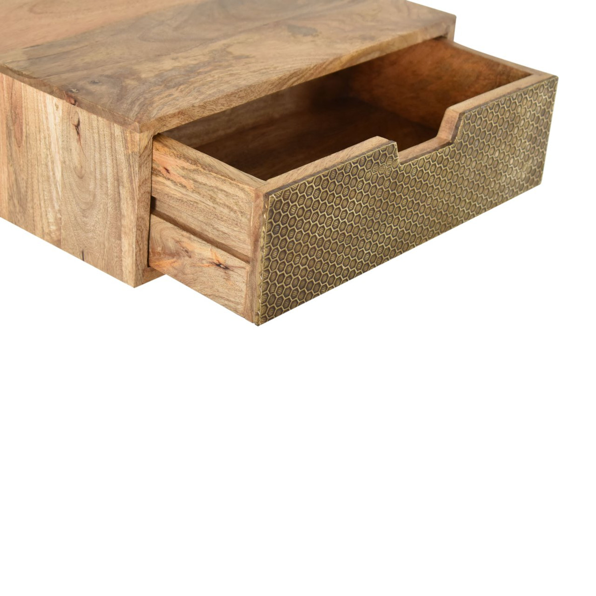 Floating Honeycomb Brass Bedside Table | Oak Mango Wood