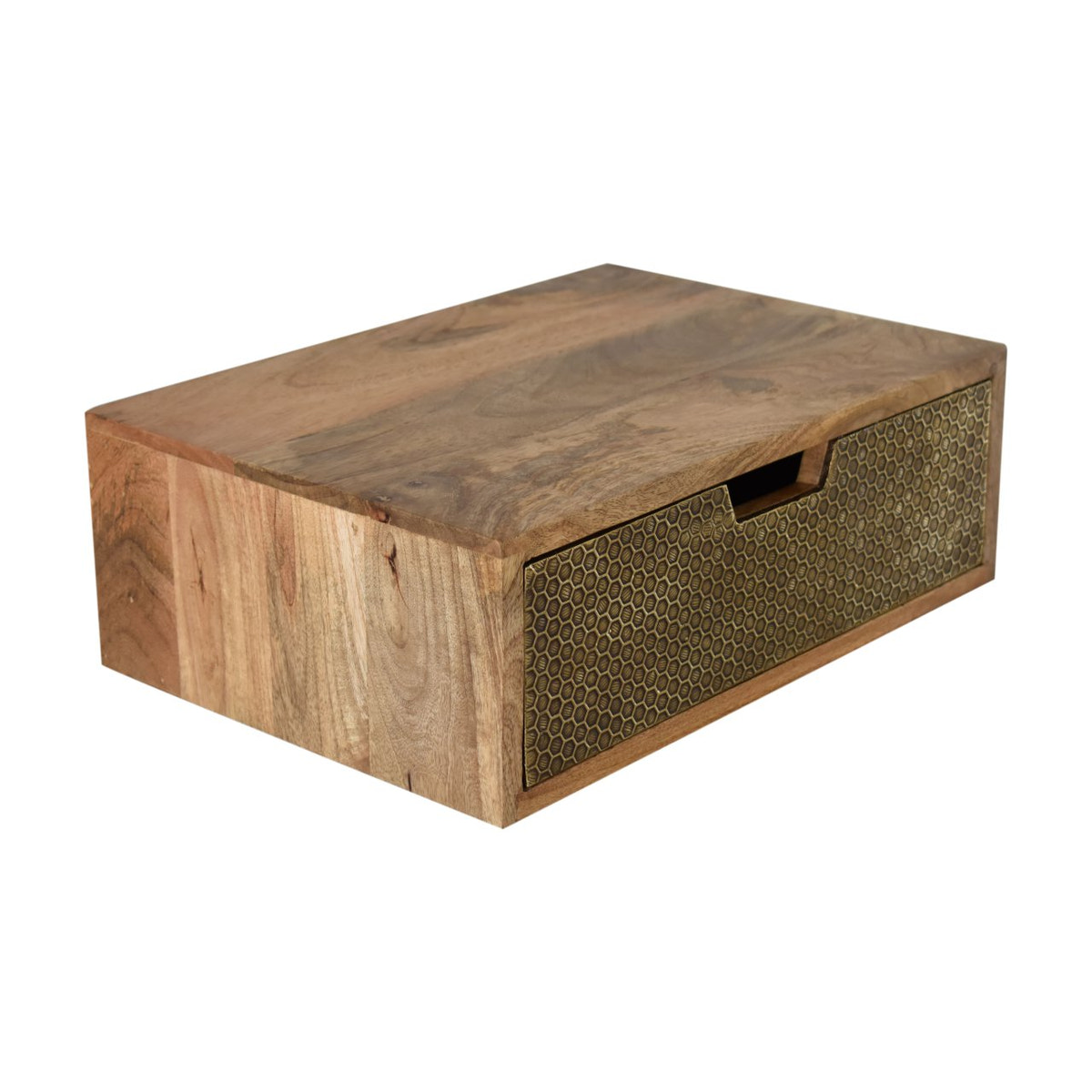 Floating Honeycomb Brass Bedside Table | Oak Mango Wood