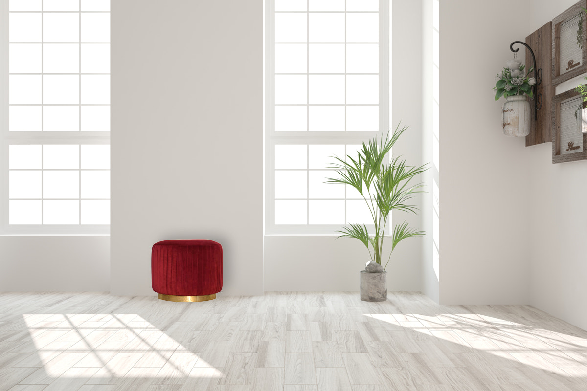 Wine Velvet Pleated Footstool