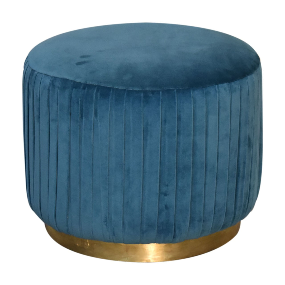 Teal Velvet Pleated Footstool | Cotton Velvet
