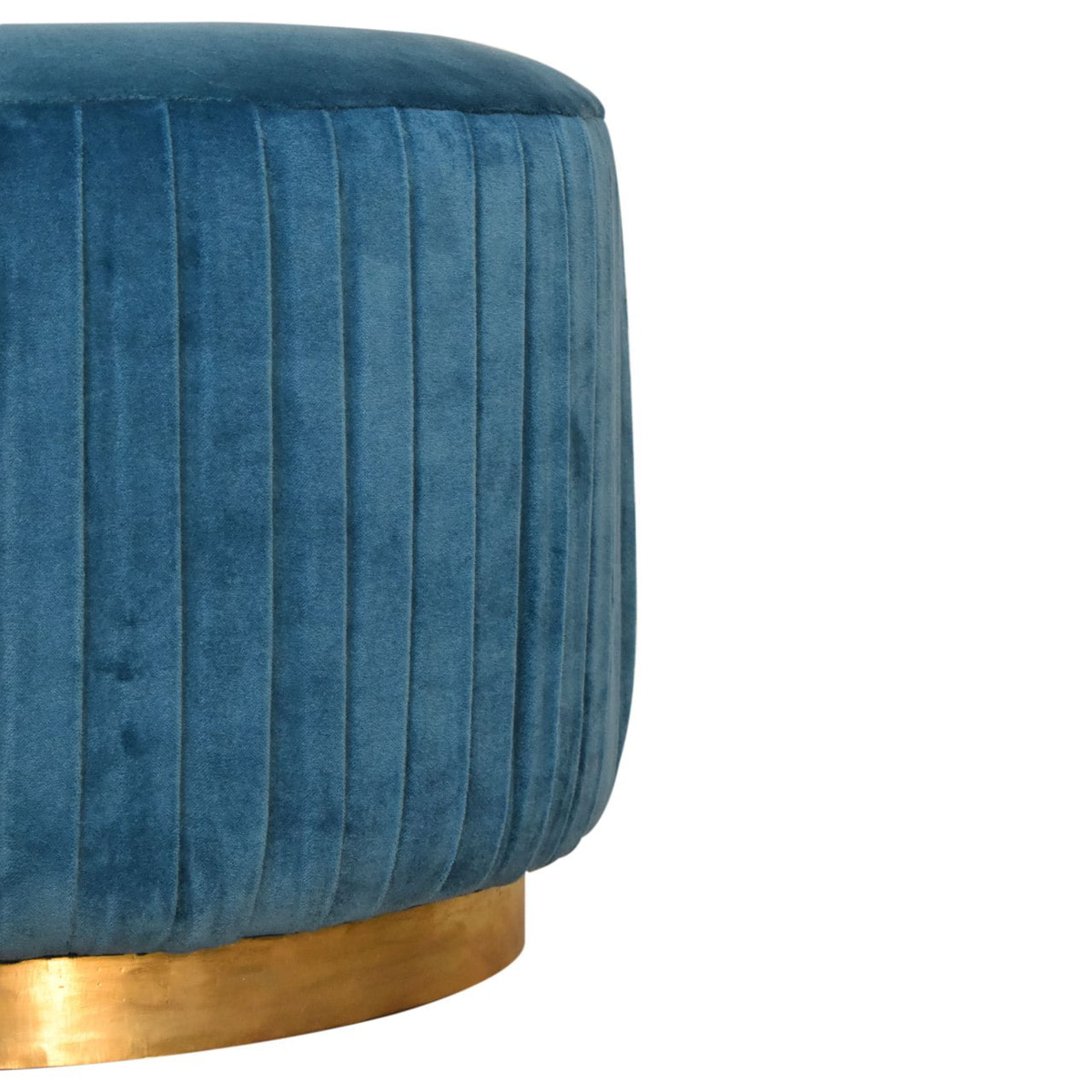 Teal Velvet Pleated Footstool | Cotton Velvet