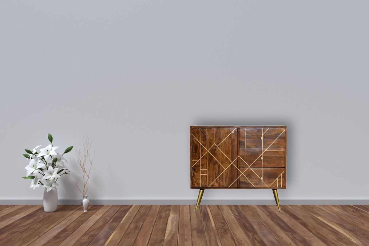 Chestnut Inlay Abstract Sideboard Chest of Drawers