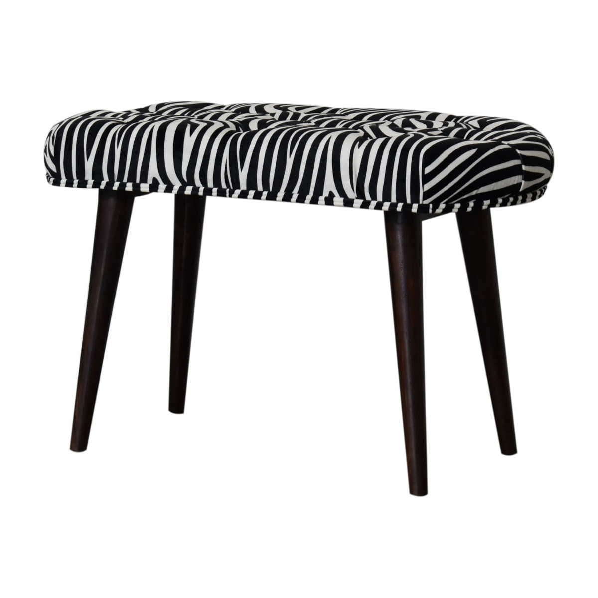 Zebra Print Deep Button Bench | Cotton Velvet