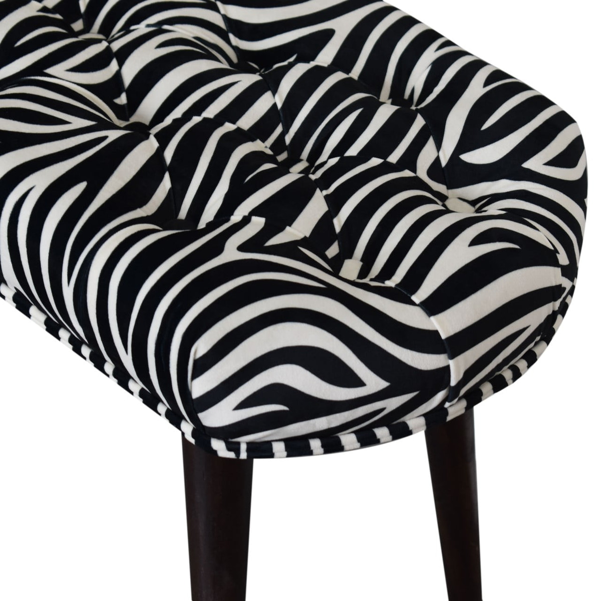 Zebra Print Deep Button Bench | Cotton Velvet