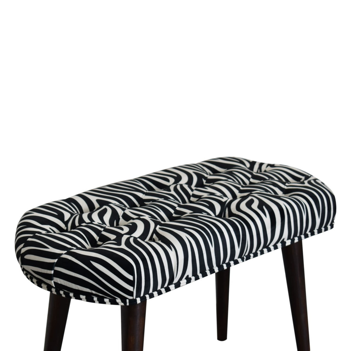 Zebra Print Deep Button Bench | Cotton Velvet