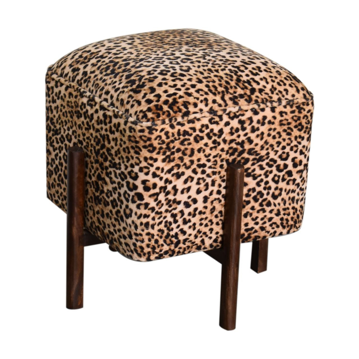 Leopard Footstool | Cotton Velvet
