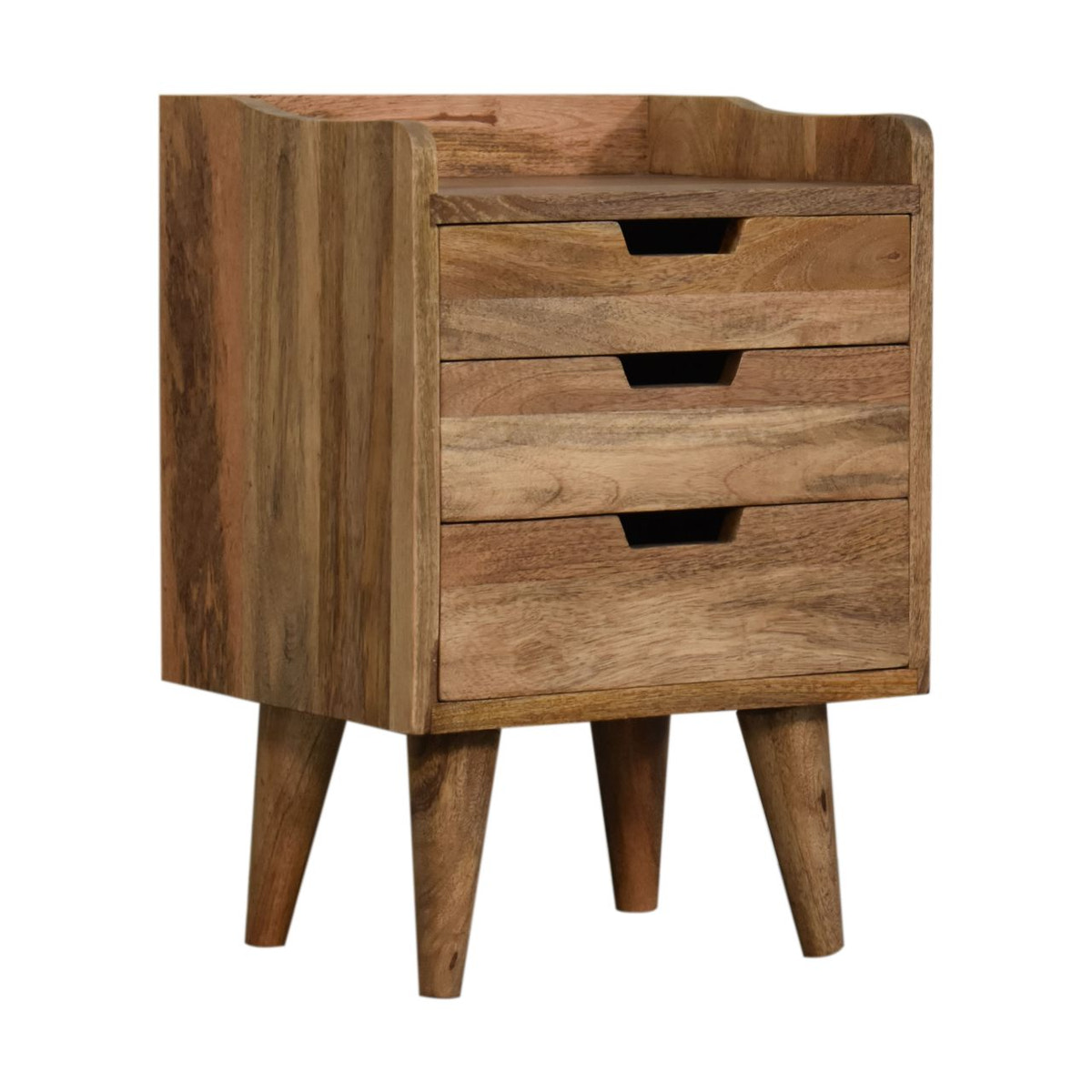 Oak-ish Small Gallery Back Bedside Table