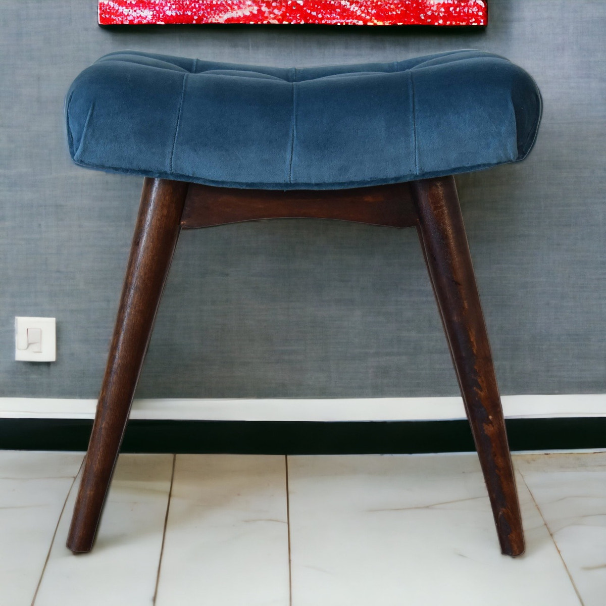 Mini Teal Velvet Curved Bench