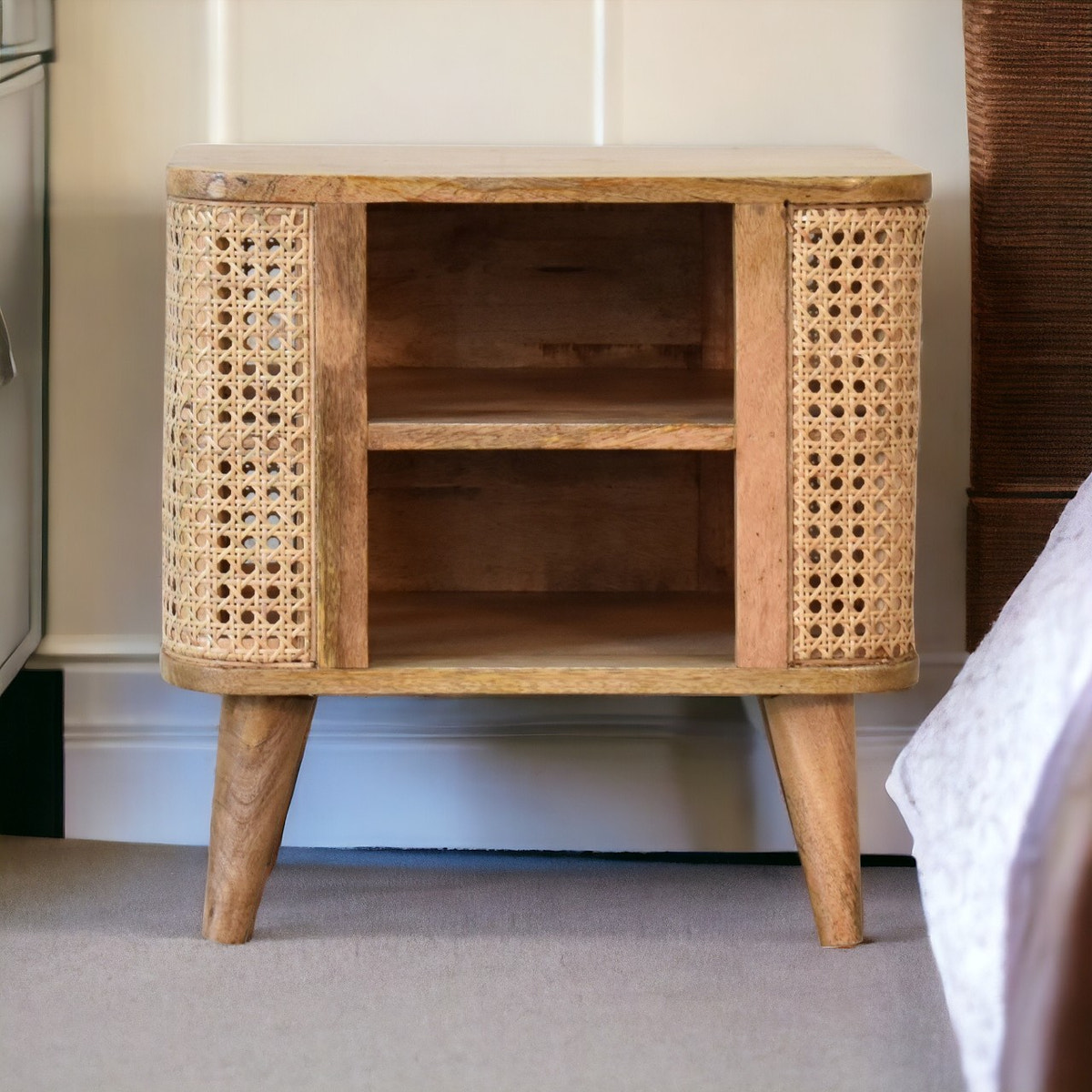 Larissa Open Bedside Table | Oak-Ish Rattan