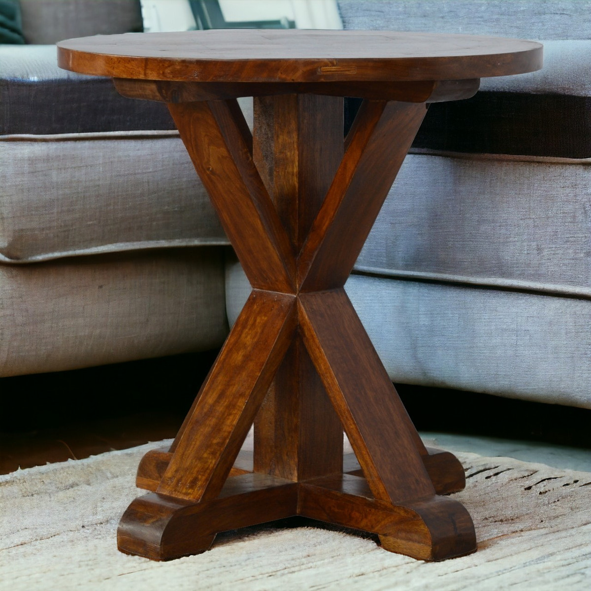 Chestnut Tristle Round Table Chest of Drawers