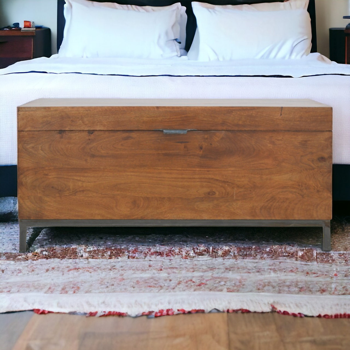 Industrial Wooden Storage Box Storage Bench | Chestnut Mango Wood Hidden Storage