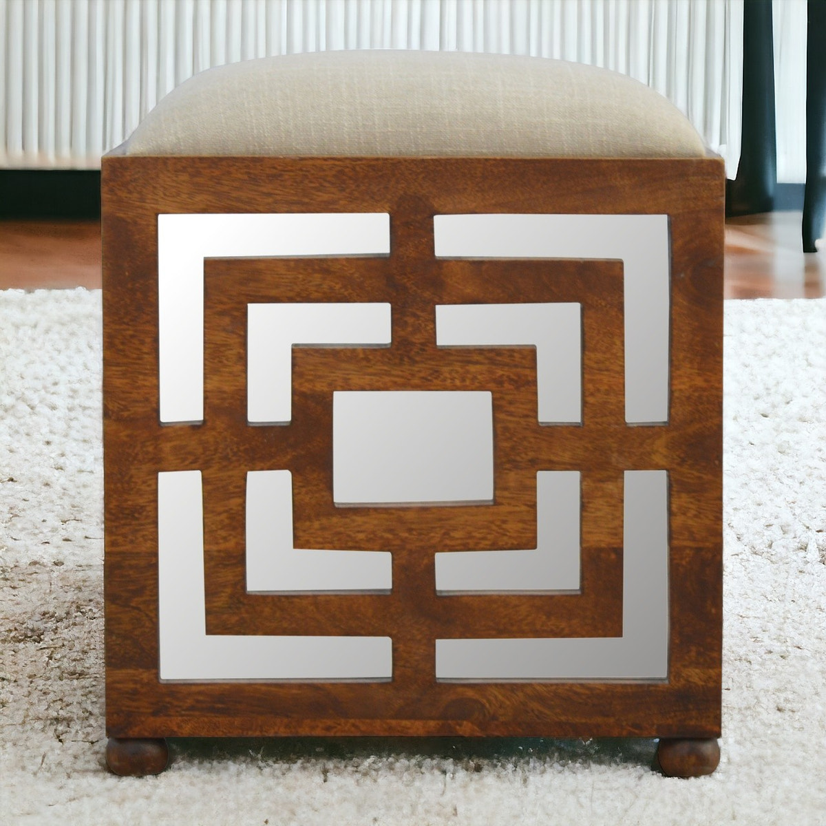 Carved Linen Seat Footstool | Hand-Carved