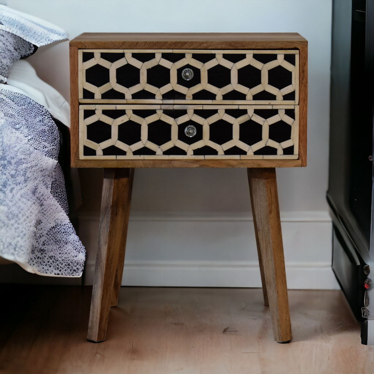 Bone Inlay Scandi Bedside Table