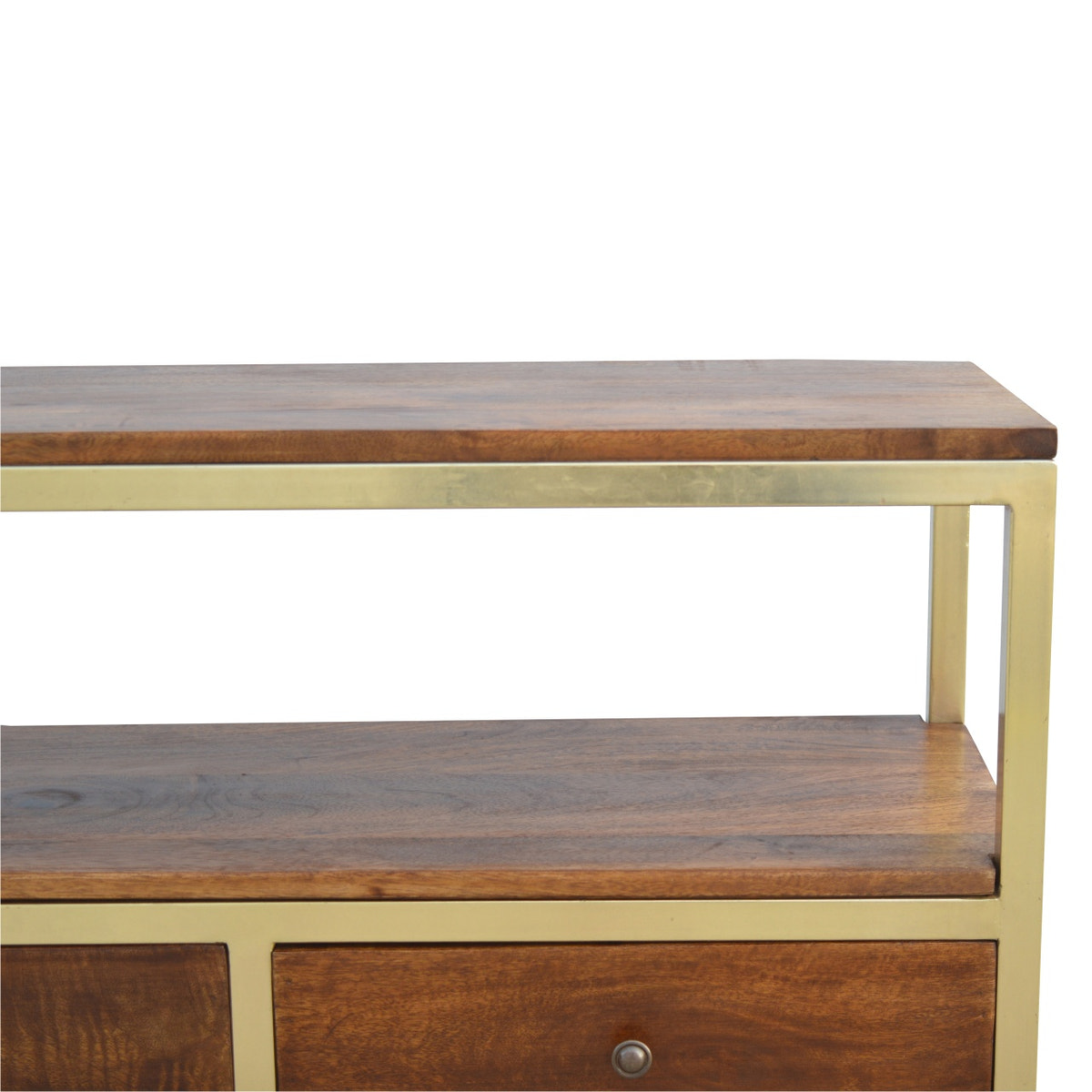 Media Unit With Gold Base | Chestnut Mango Wood