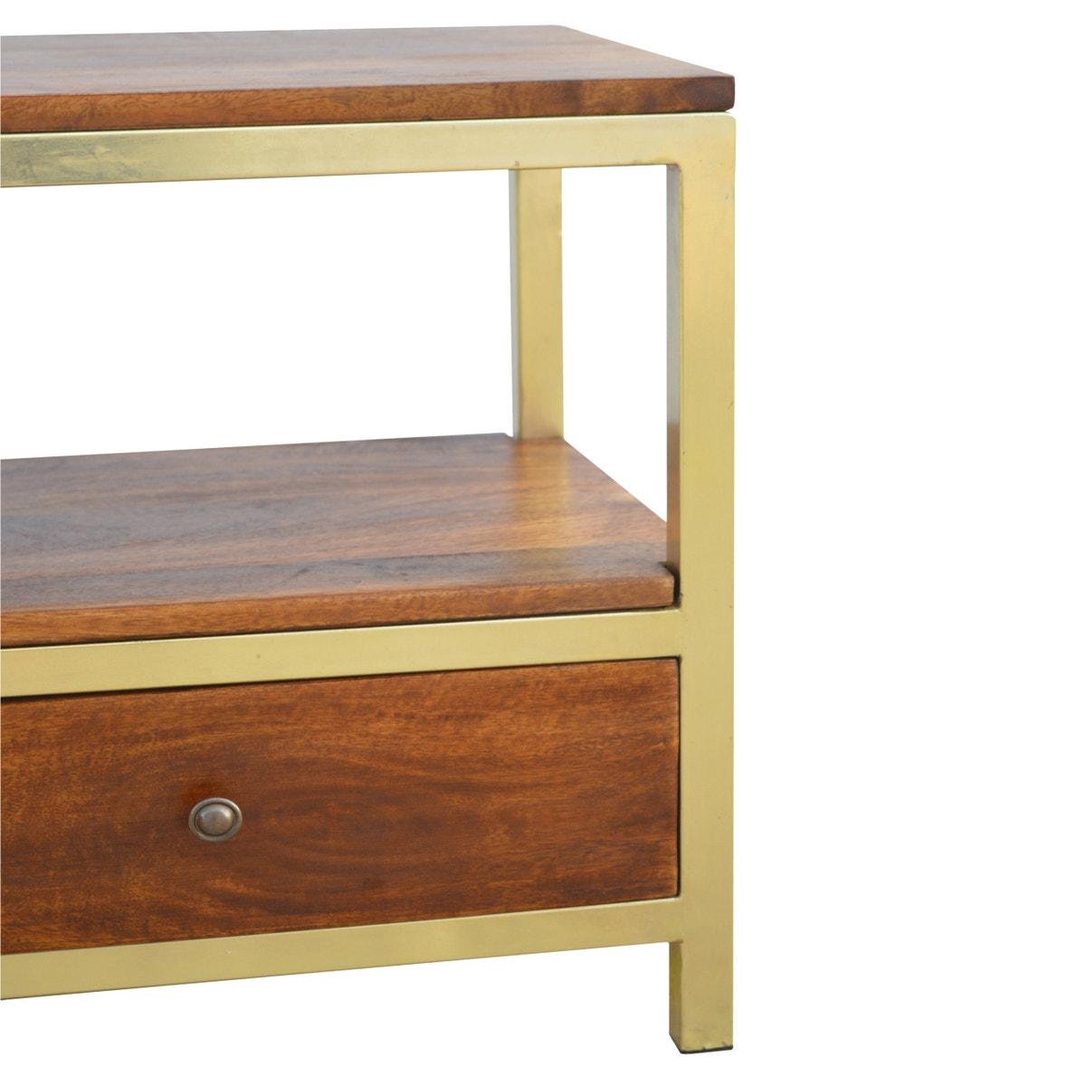 Media Unit With Gold Base | Chestnut Mango Wood