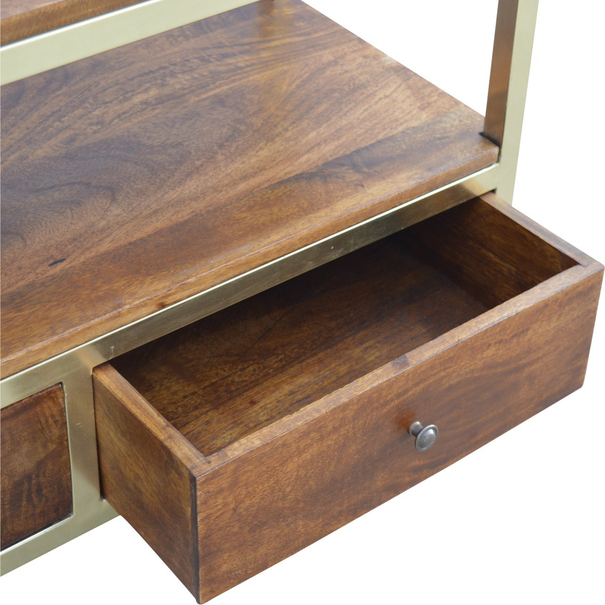 Media Unit With Gold Base | Chestnut Mango Wood
