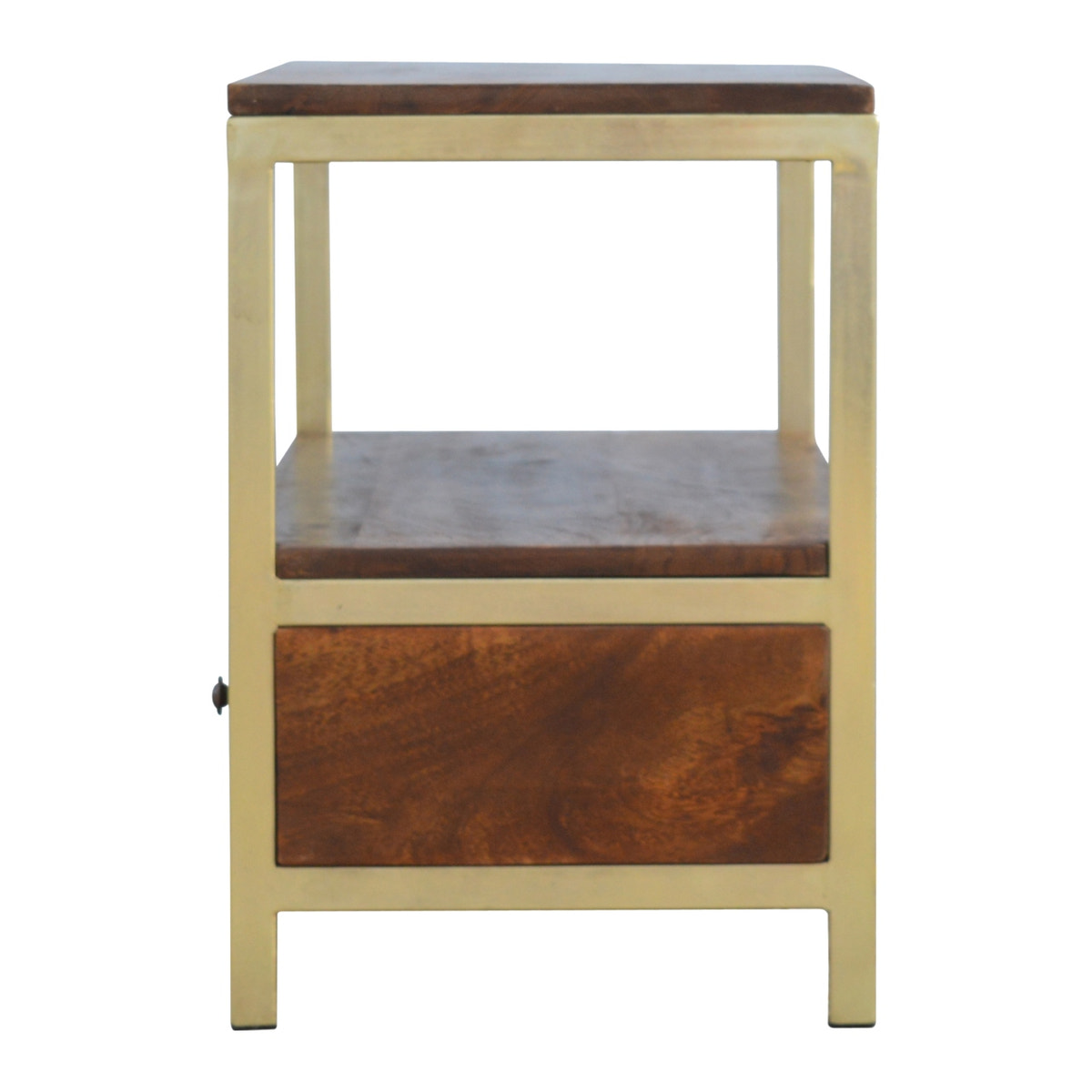 Media Unit With Gold Base | Chestnut Mango Wood