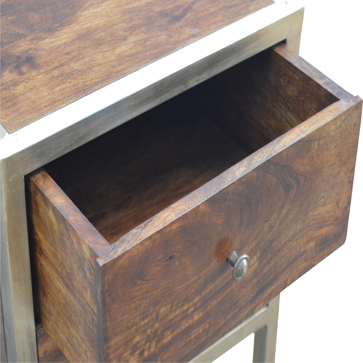 Gold Iron Frame Bedside Table | Iron & Mango Wood