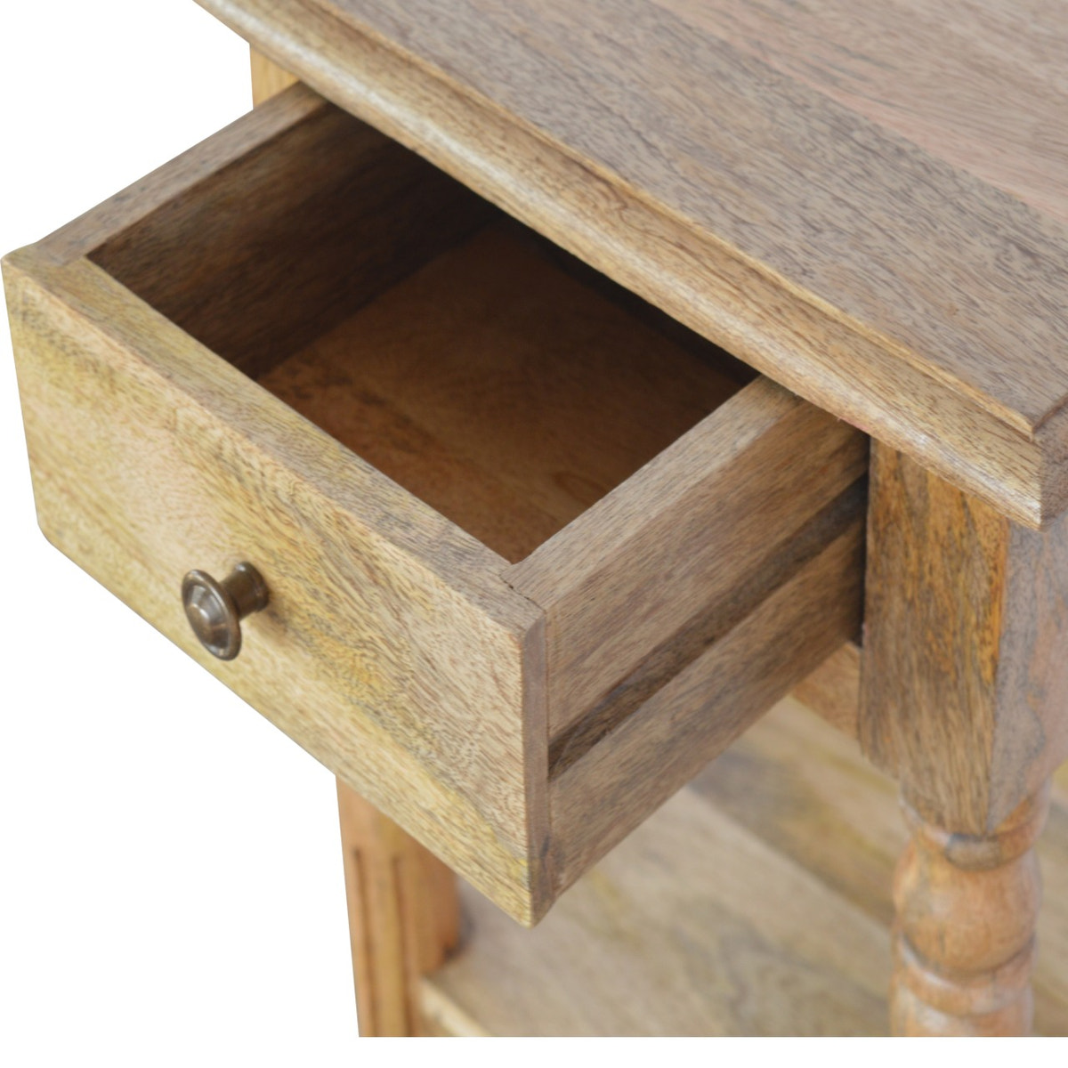 Turned Leg Telephone Table Accent Piece | Oak-Ish Solid Mango Wood