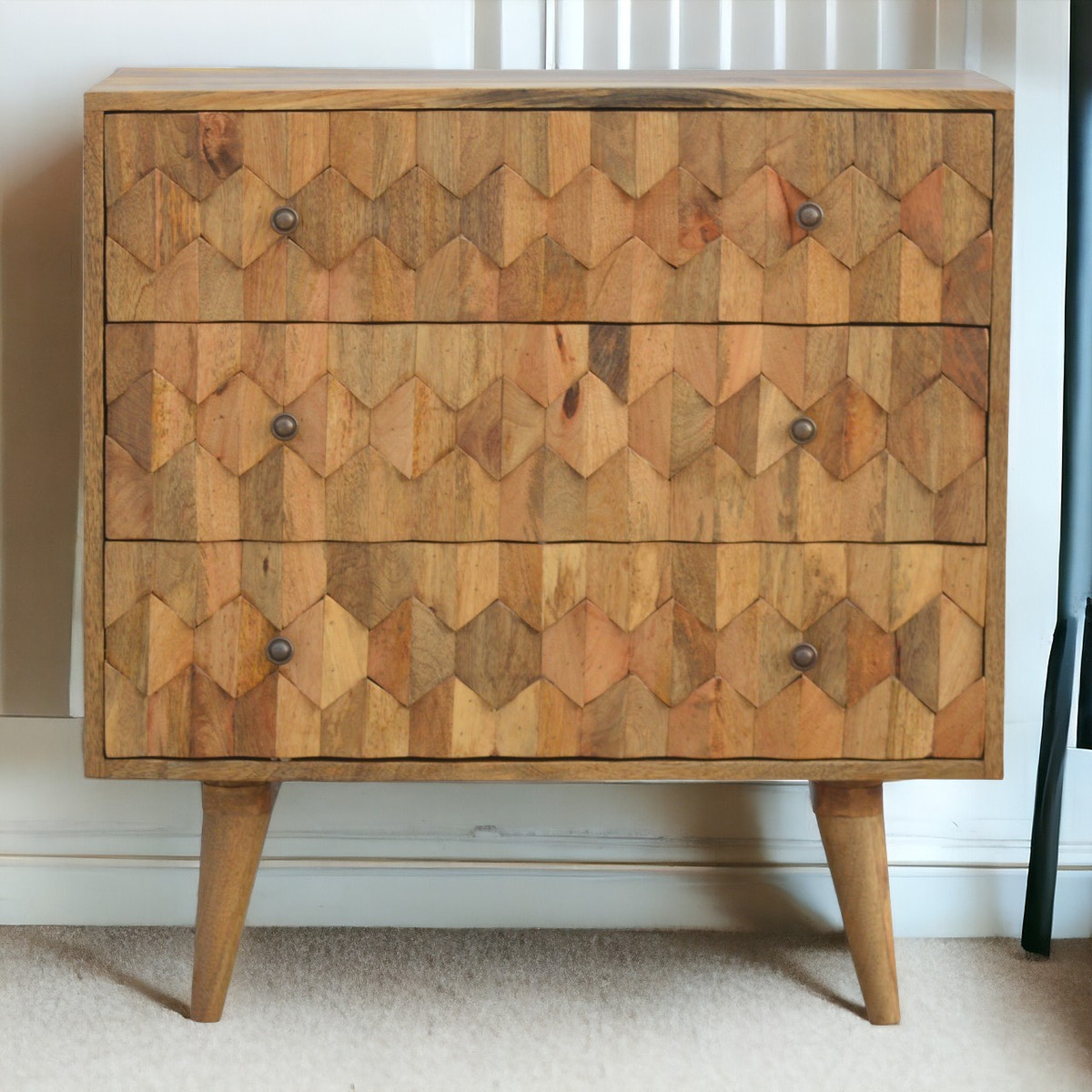 Pineapple Carved Chest of Drawers | Oak-Ish Mango Wood Hand-Carved