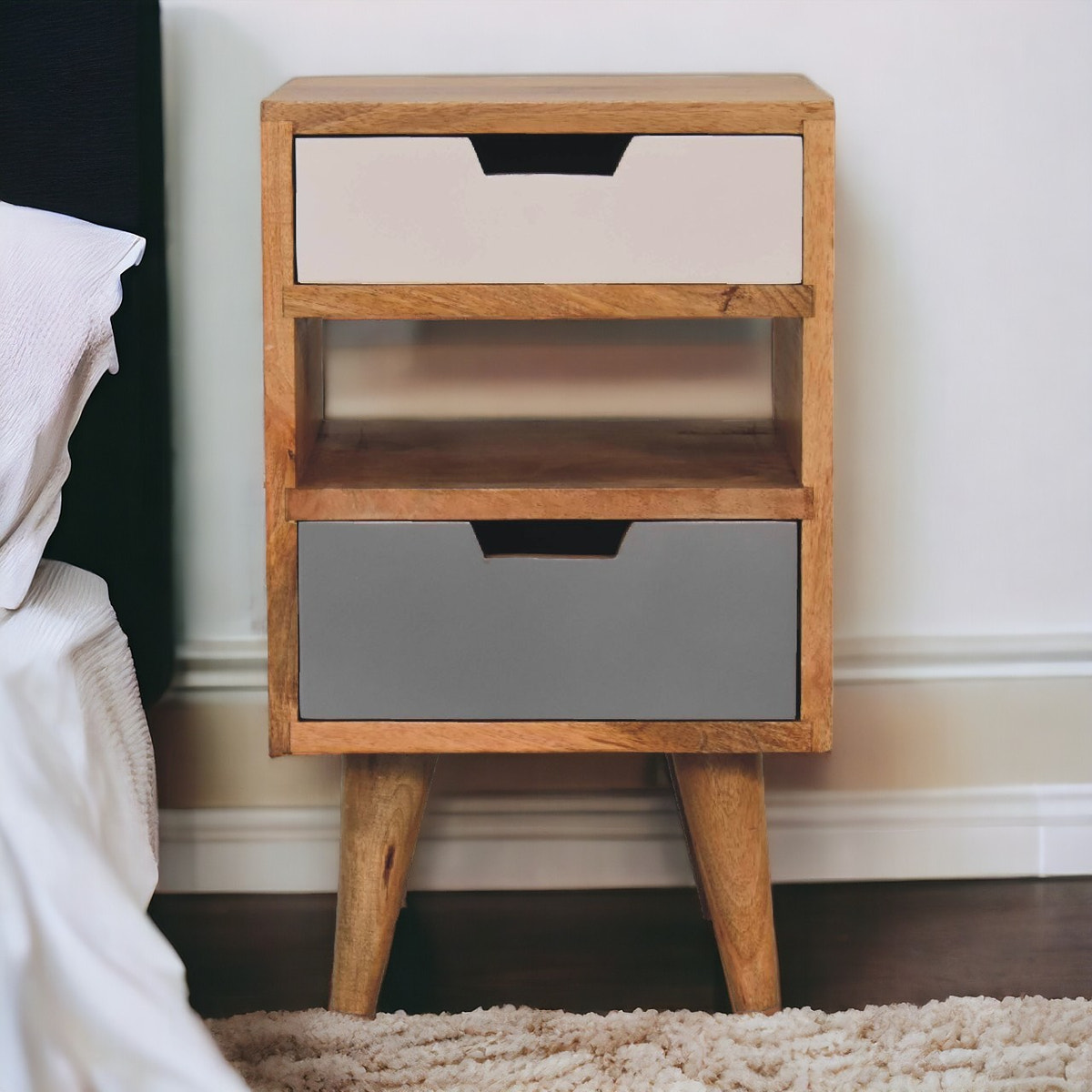 Mini Grey and White Cut-out Bedside Table