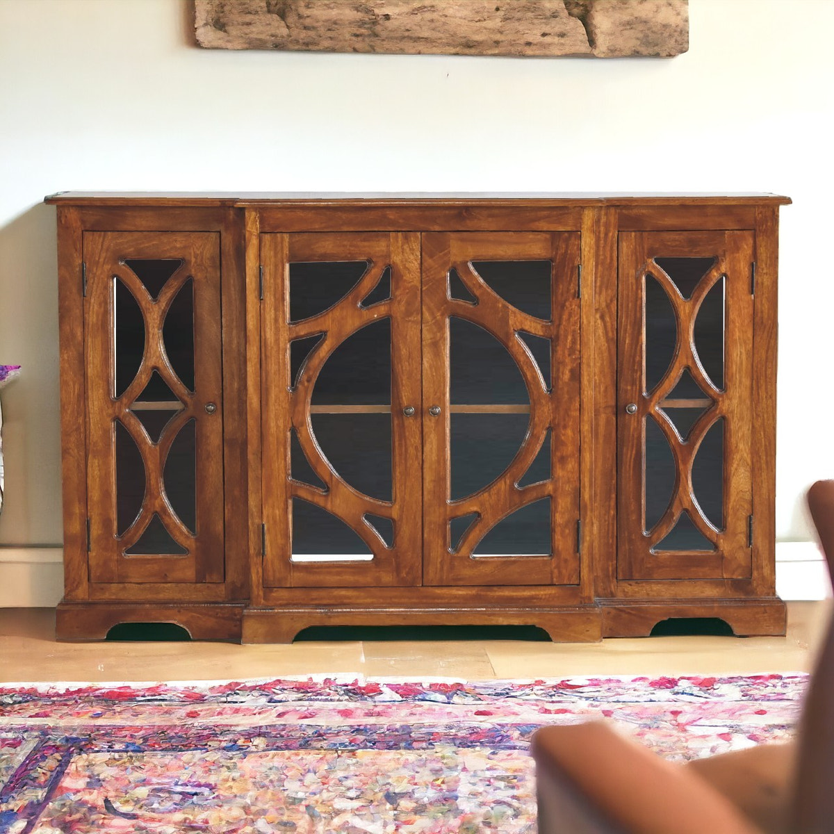 Glazed Carve Chestnut Sideboard Chest of Drawers
